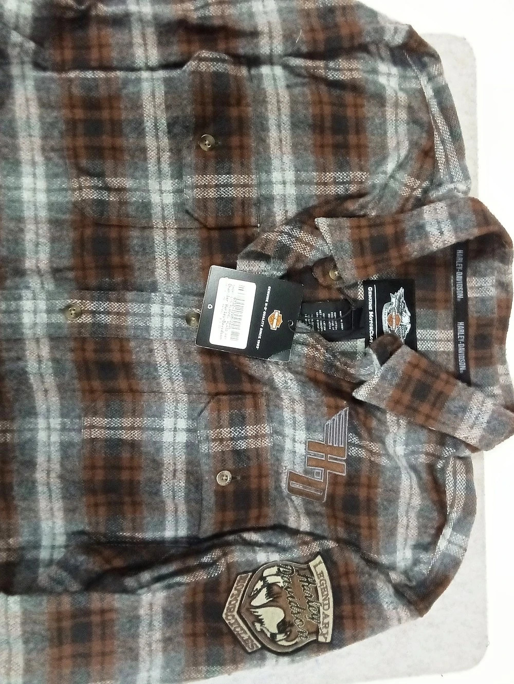 Harley-Davidson Plaid Cotton Shirt in Brown & Gray 2XL NWT